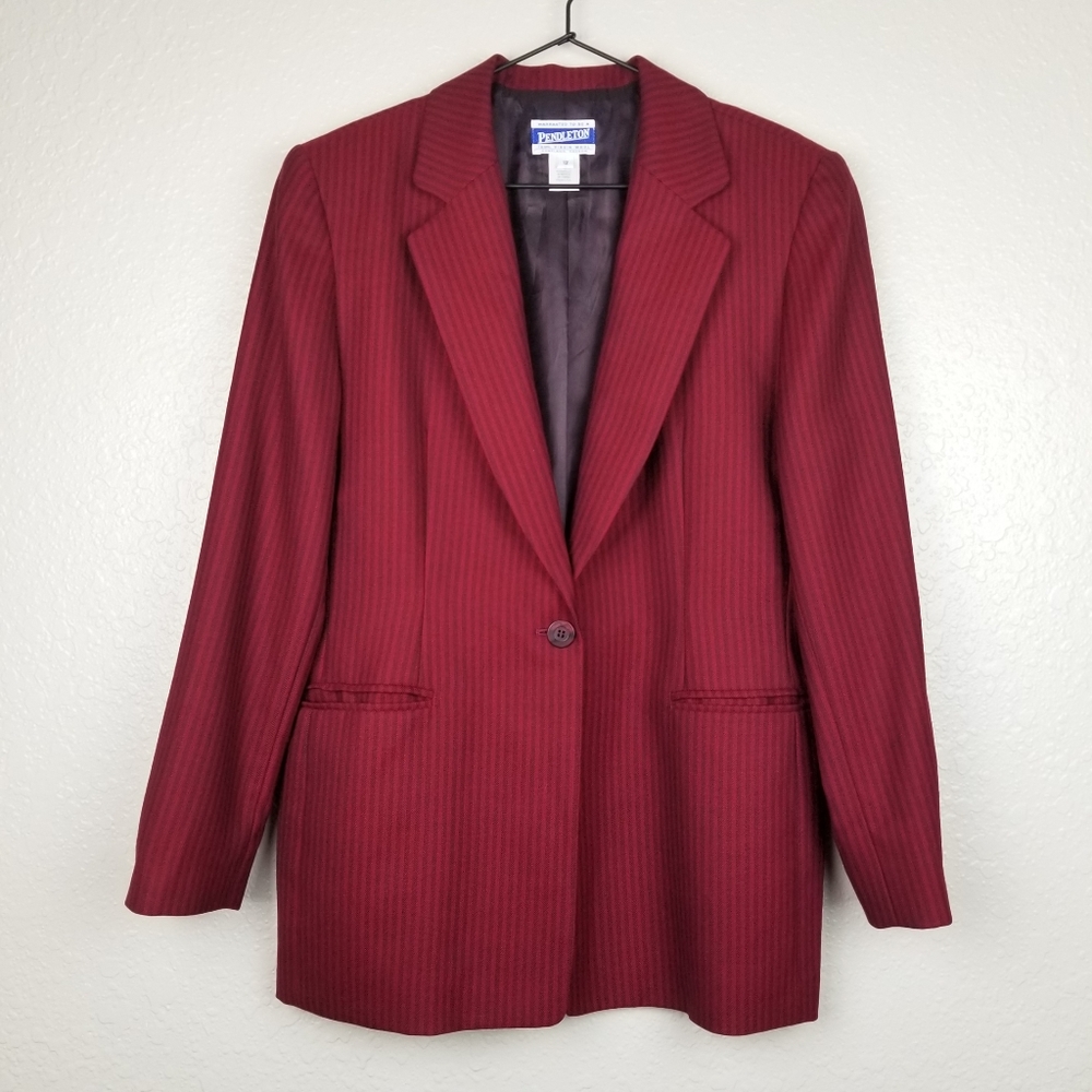 Pendleton Vintage Long Wool Pinstripe Blazer 12 - Picture 2 of 8